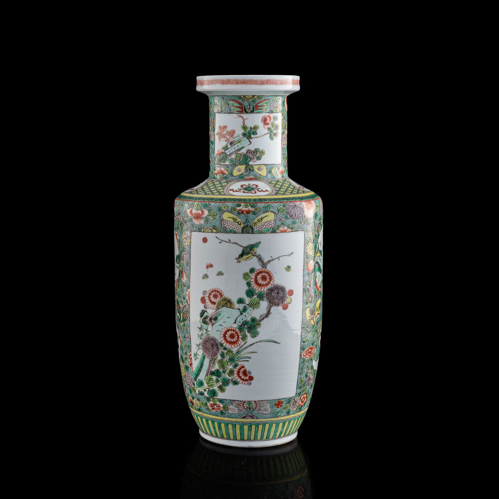 A Chinese wucai rouleau vase, late 19th century (1 of 11)