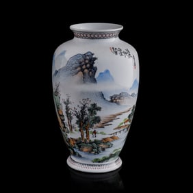 A Chinese famille rose 'landscape' vase, Republic period