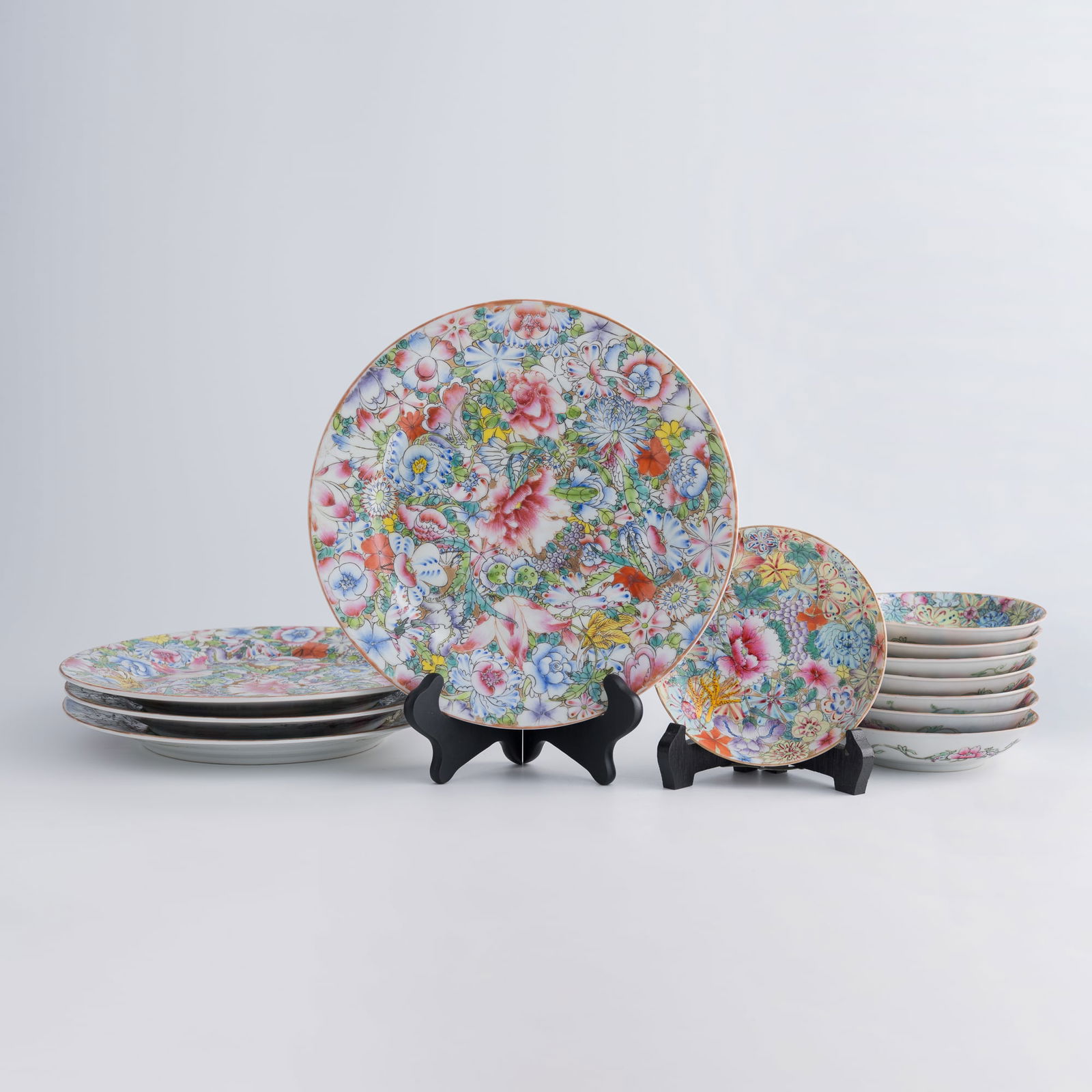 Twelve Chinese famille rose 'floral' plates, Republic period (1 of 9)