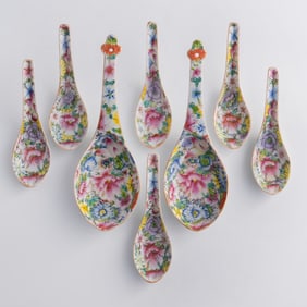 Eight Chinese famille rose 'floral' spoons, Republic period