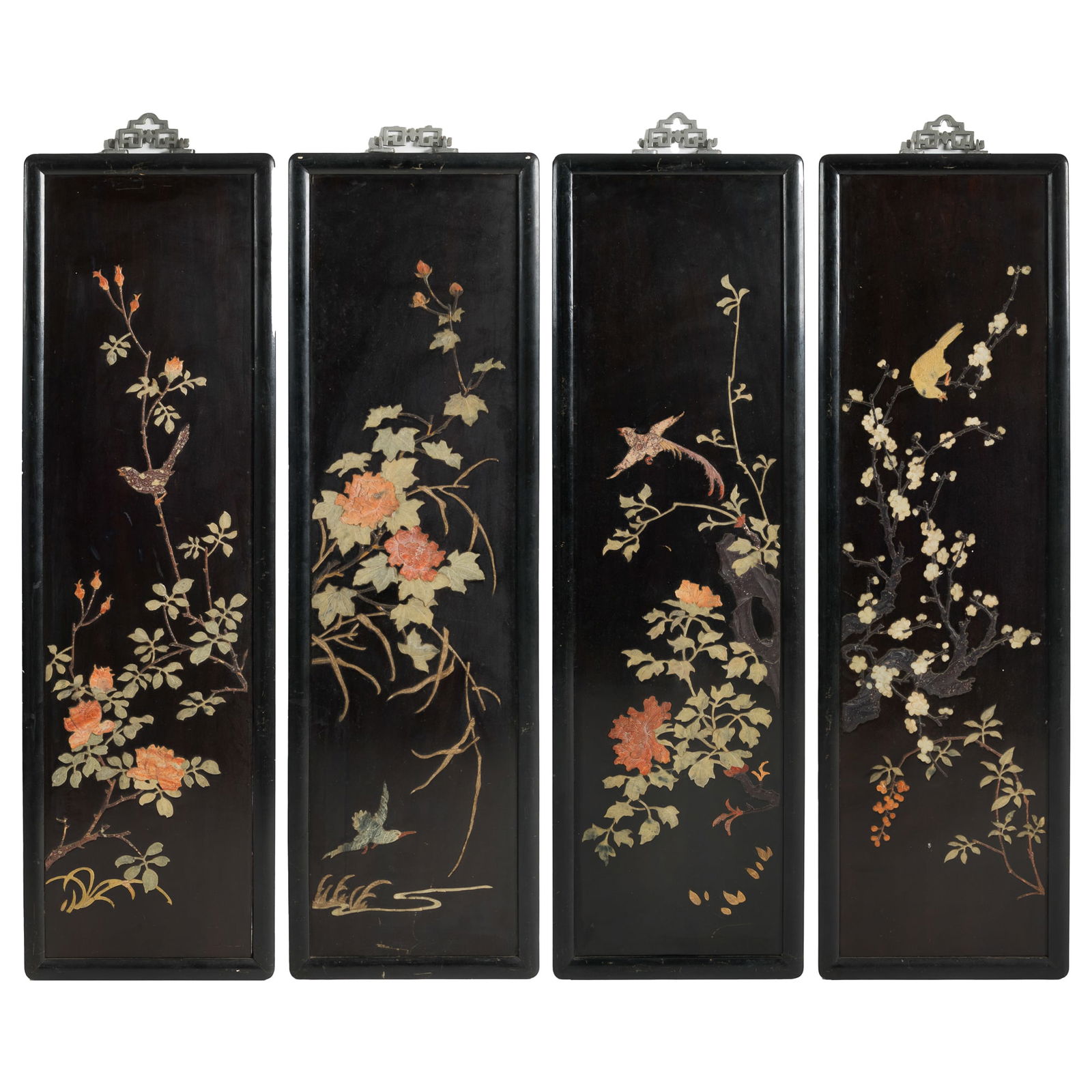 A set of four Chinese hardstone-inlaid screens, 19th century (1 of 10)