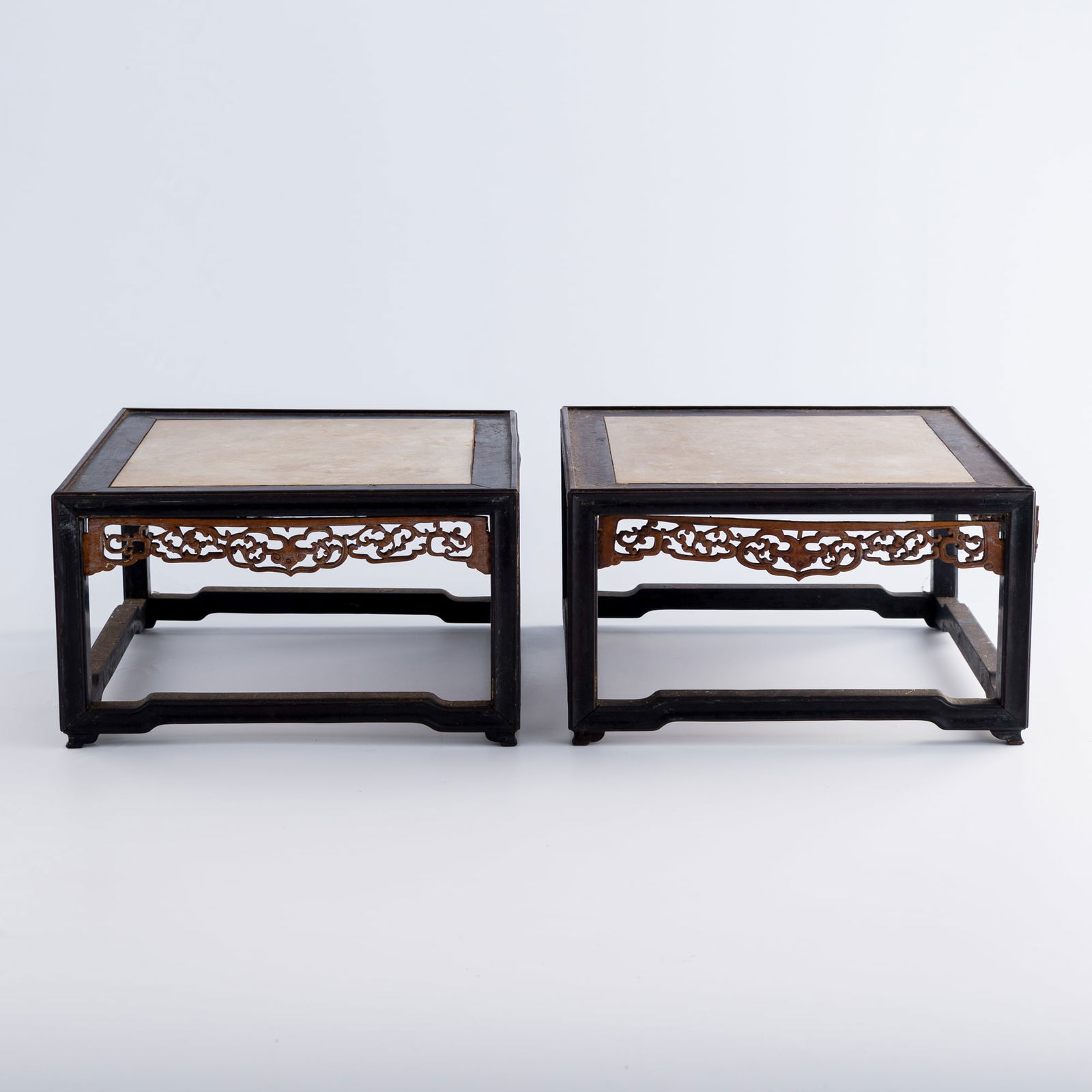 A pair of Chinese marble-inlaid square hardwood stands, 19th century (1 of 7)