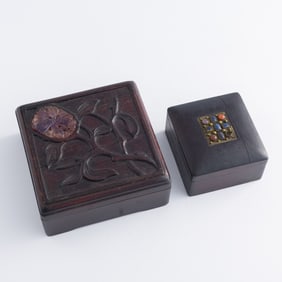 Two Chinese precious-stone-inlaid hardwood boxes, 19th century