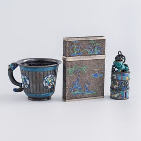 Three Chinese silver and enamel articles, late 19th century