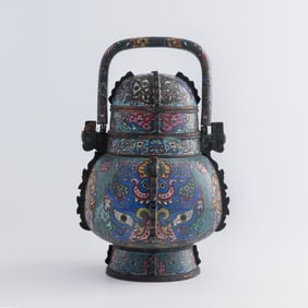 A Chinese cloisonne swing-handled you vessel, late 18th century