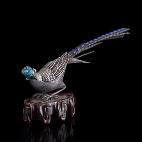 A Chinese silver enamel bird, Republic period
