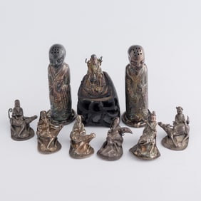 Nine Chinese metal figurines, 19th century