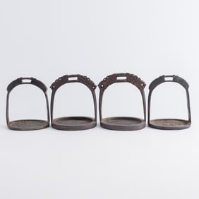 Two pairs of Chinese silver-inlaid iron horse stirrups, Ming/Qing dynasty