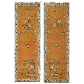 A pair of Chinese embroidered 'flower and bird' panels, 19th century