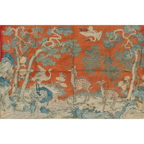 A Chinese kesi panel with cranes and deer, 19th century