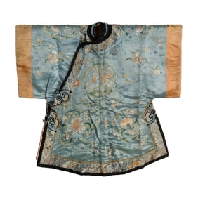 A Chinese blue-ground embroidered lady's robe, 19th century