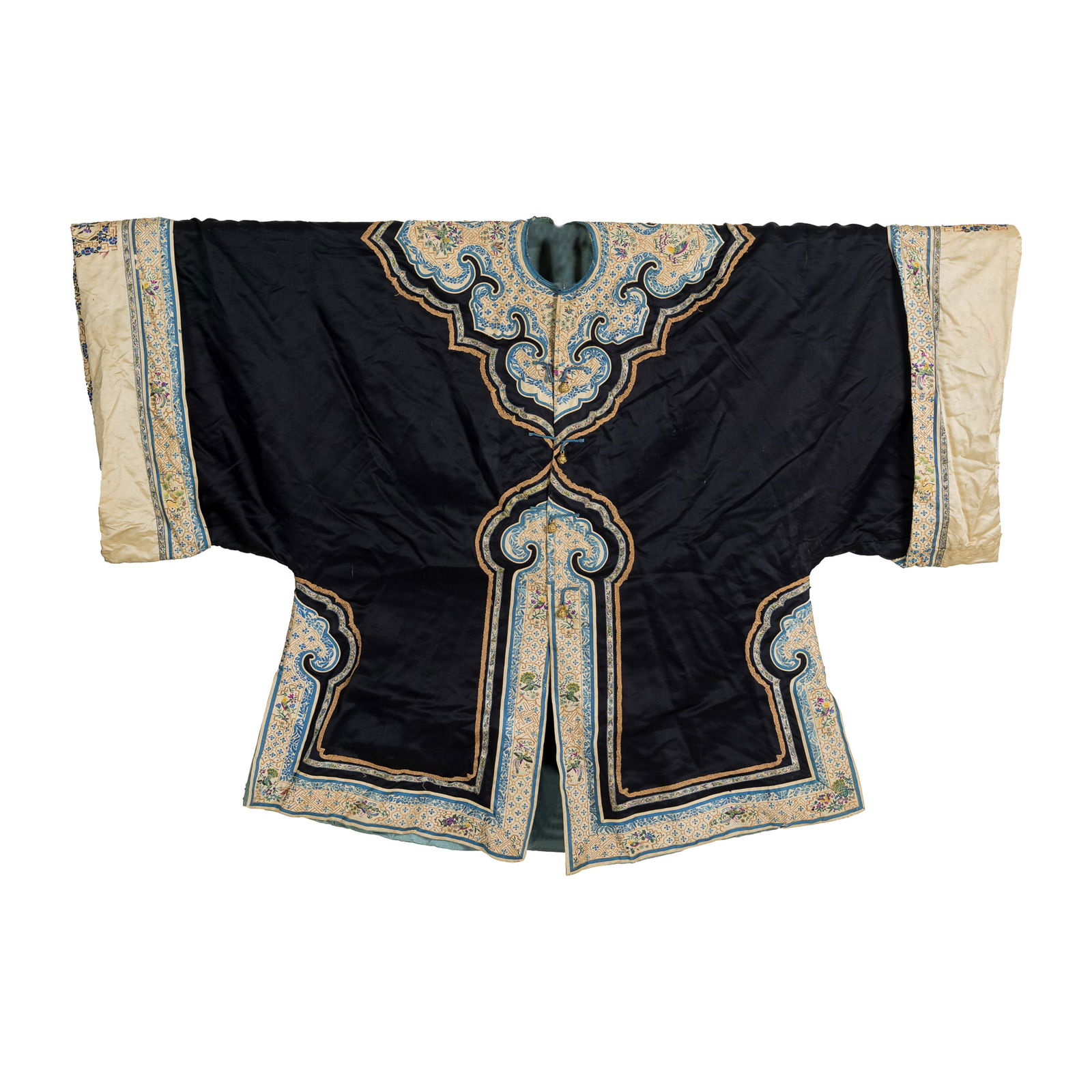 A Chinese blue-ground embroidered lady's robe, 19th century (1 of 7)