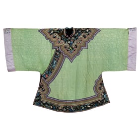 A Chinese green-ground embroidered lady's robe, 19th century
