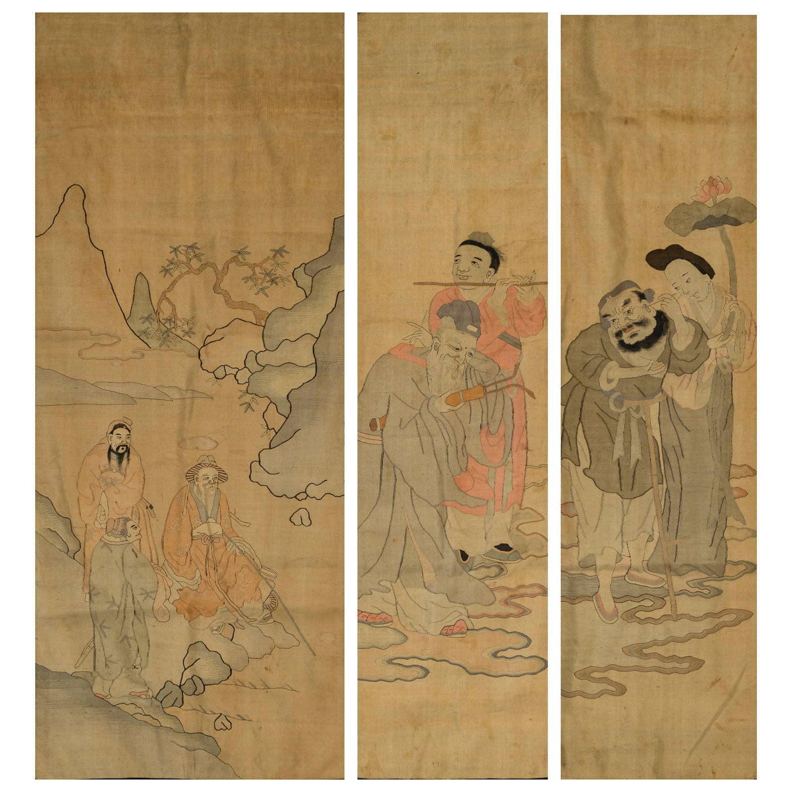 Three Chinese kesi 'figural' embroideries, late 19th century (1 of 8)