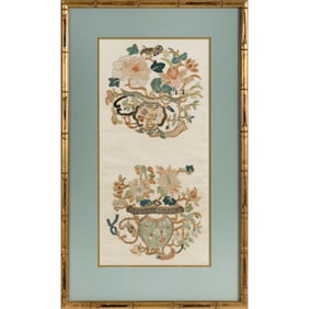 A Chinese 'floral roundel' embroidery, 19th century