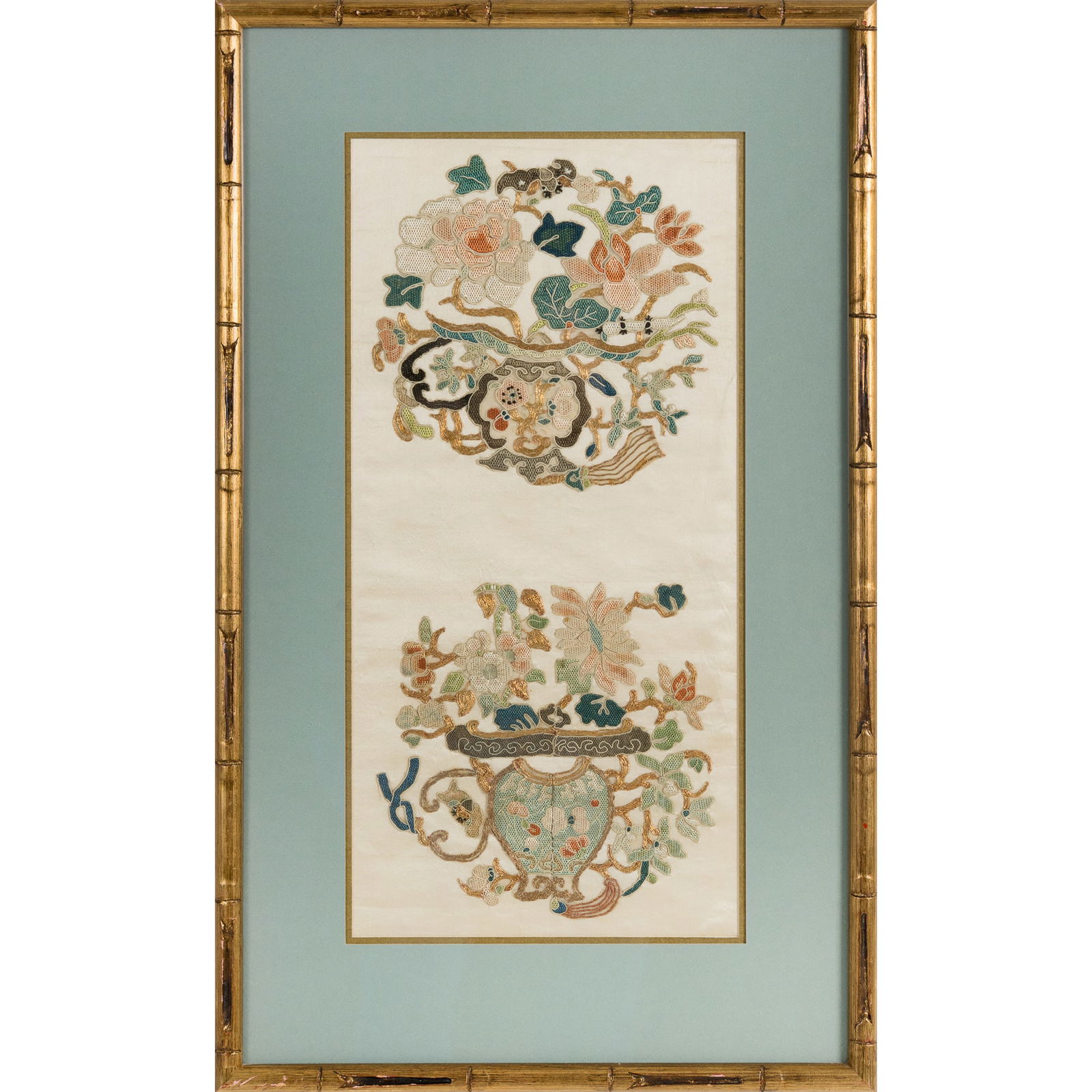 A Chinese 'floral roundel' embroidery, 19th century (1 of 5)