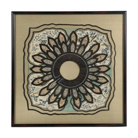 A Chinese framed embroidered court apron (xiapei), 19th century