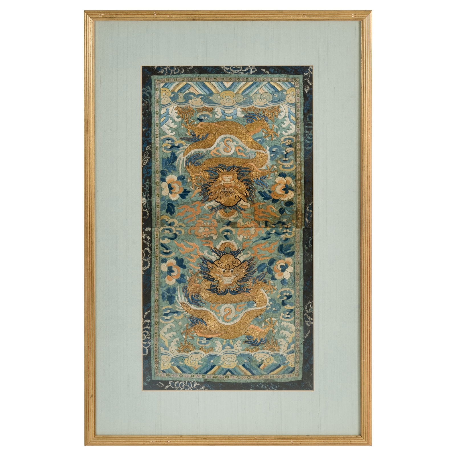 A Chinese couched-gold 'dragon' embroidery, 19th century (1 of 5)