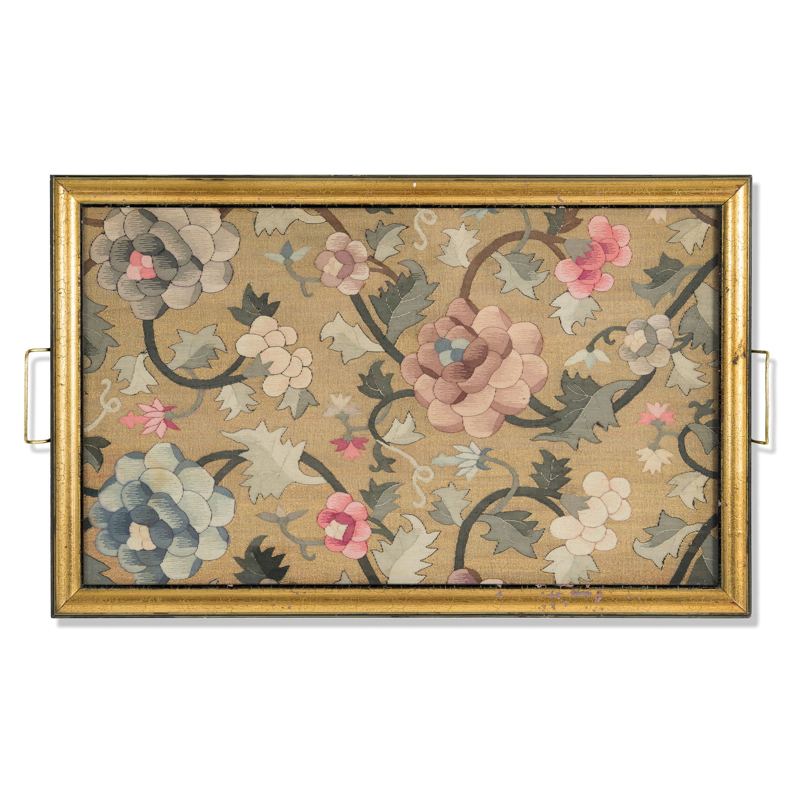 A Chinese kesi 'floral' embroidery, 19th century: A Chinese kesi 'floral' embroidery19th centuryframed.Sight dimensions: H: 10 1/2, W: 18 in. (H: 26.7, W: 45.7 cm.)Overall dimensions: H: 12 3/8, W: 20 3/4 in. (H: 31.4, W: 52.7 cm.)From Mrs. Budow of