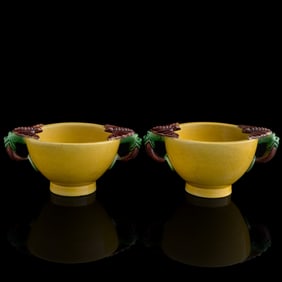 A pair of Chinese yellow-ground sancai censers, 19th century