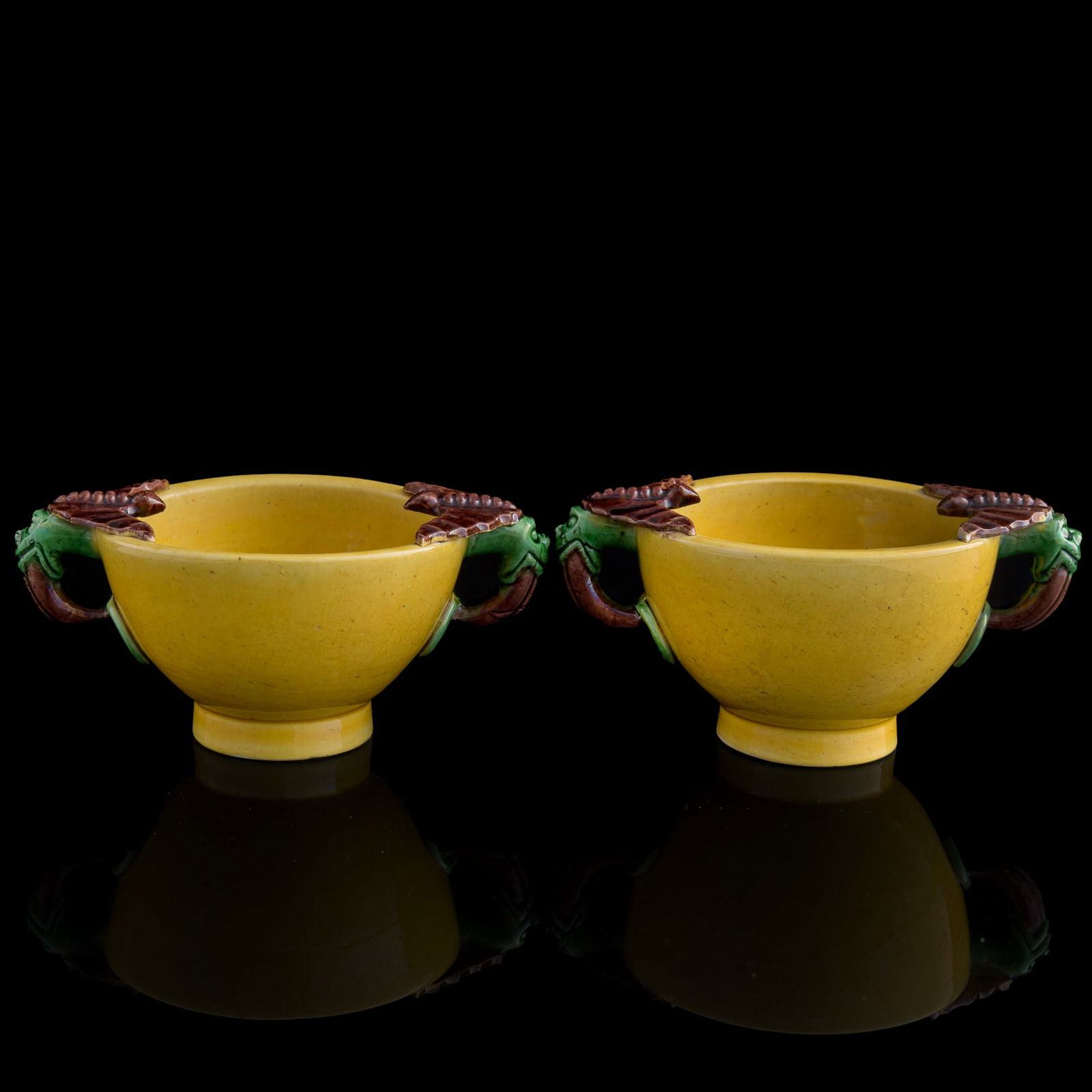 A pair of Chinese yellow-ground sancai censers, 19th century (1 of 10)