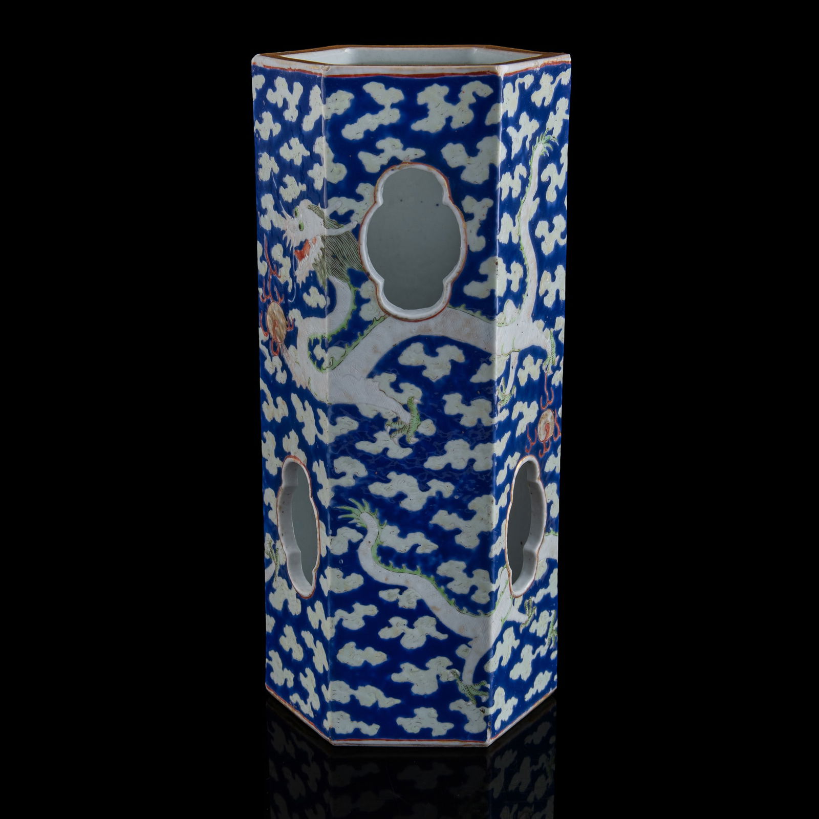 A Chinese blue-ground famille rose 'dragon' hat stand, 19th century (1 of 11)