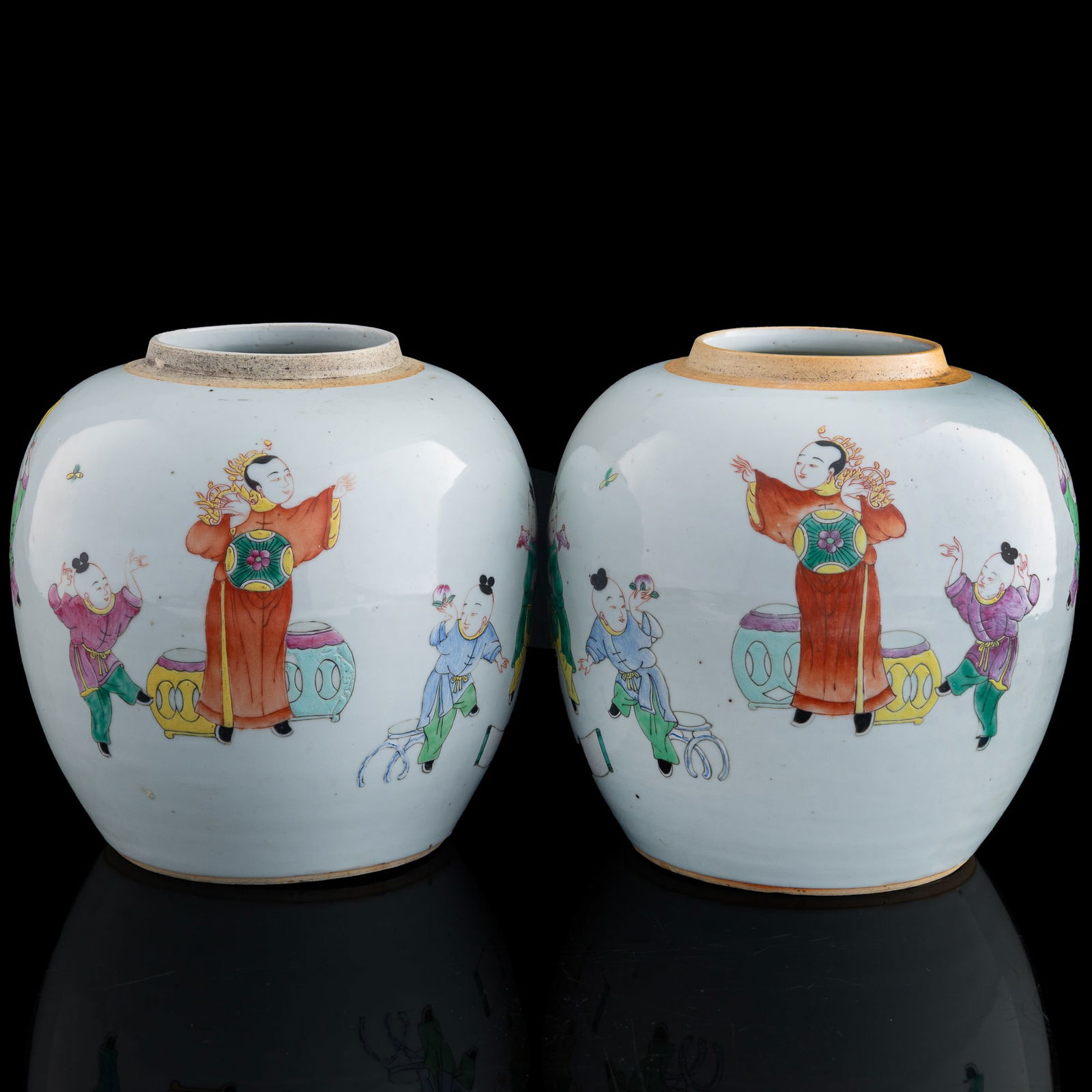 A pair of Chinese famille rose ‘children playing’ jars, Qing dynasty (1 of 9)