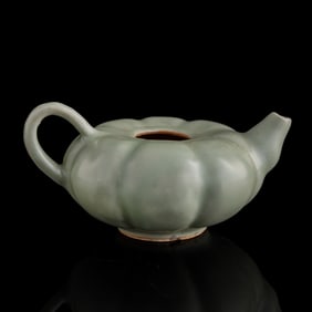 A Chinese Longquan pumpkin-form teapot, Song/Yuan dynasty