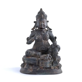 A Tibetan Buddhist bronze figure of Vaishravana, possibly Ming dynasty