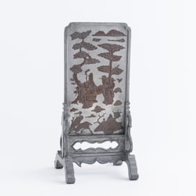 A Chinese tin inkstone screen, late 19th century