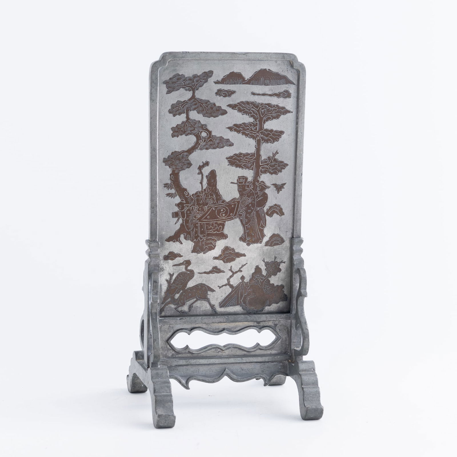 A Chinese tin inkstone screen, late 19th century (1 of 9)