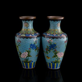 A pair of Chinese cloisonne vases, Republic period