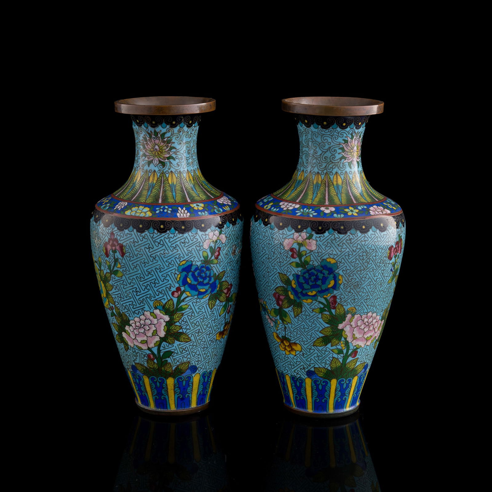 A pair of Chinese cloisonne vases, Republic period (1 of 10)