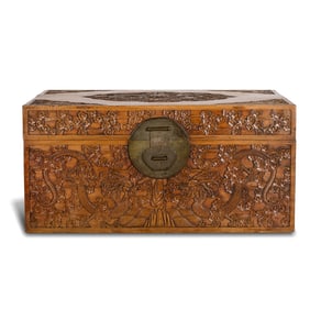 A Chinese carved Camphor wood 'dragon' chest, 19th century