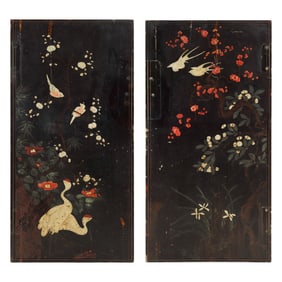 A pair of Chinese painted lacquer door panels, 18th century