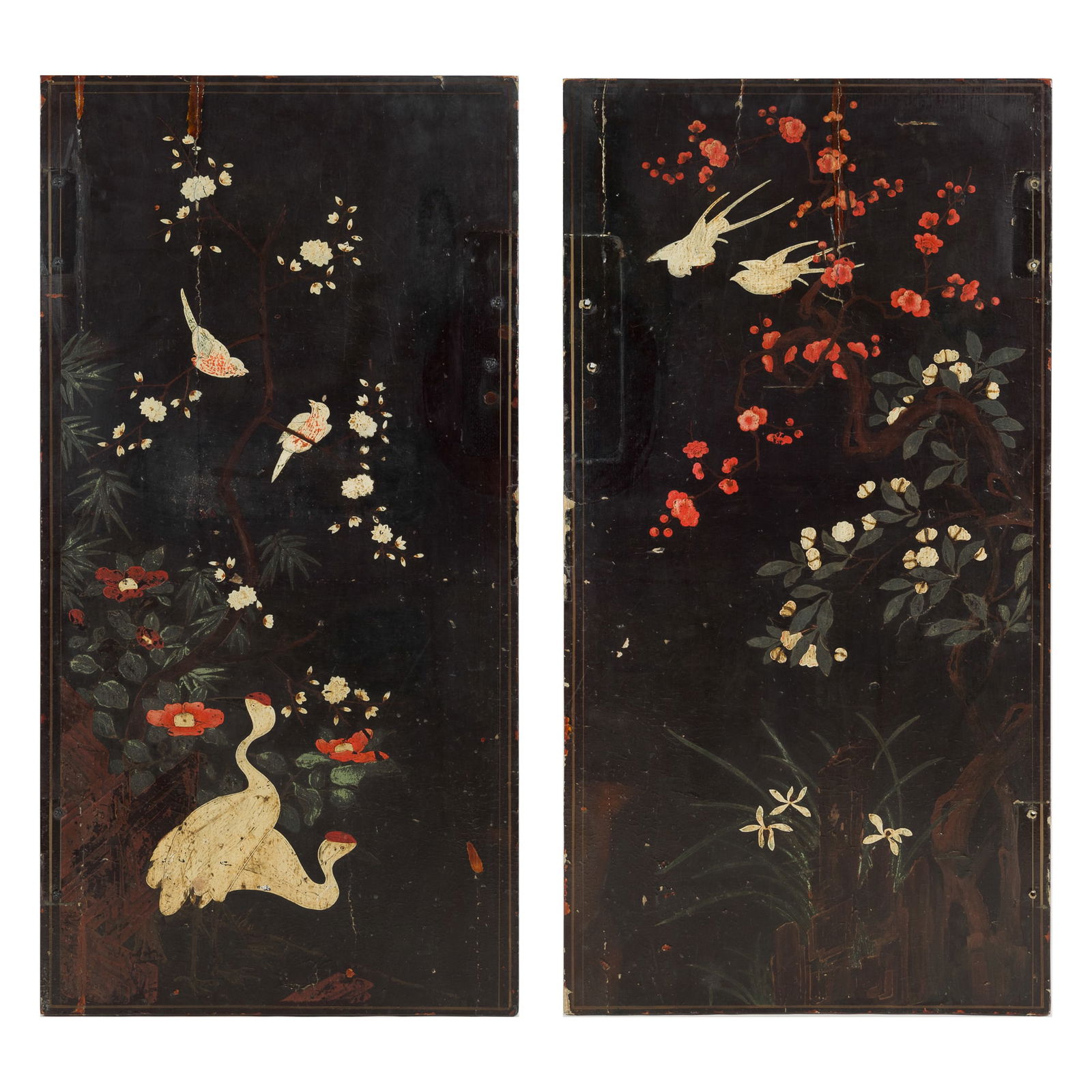 A pair of Chinese painted lacquer door panels, 18th century (1 of 8)