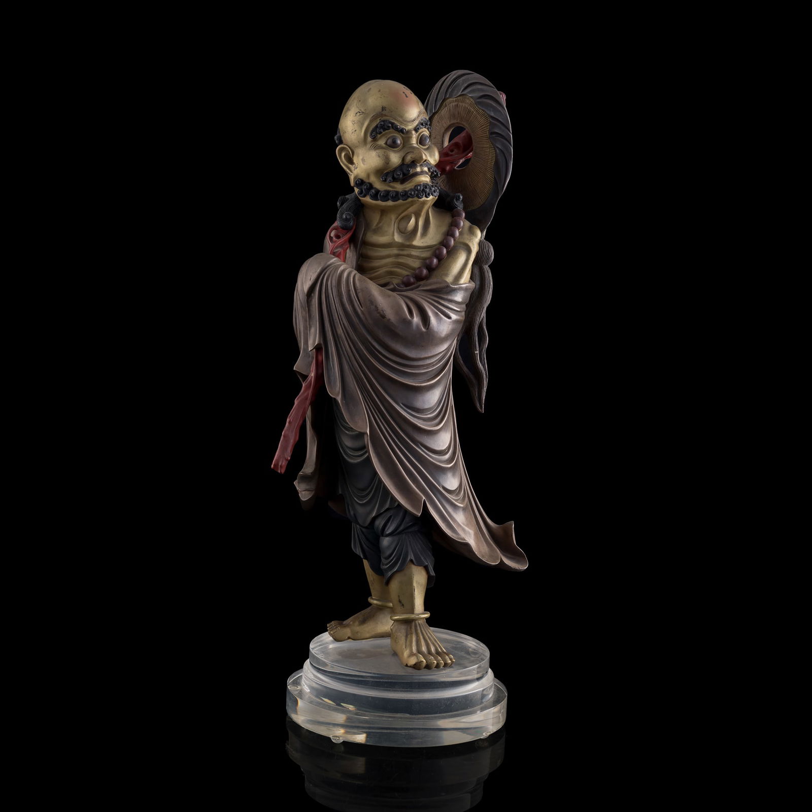A Chinese lacquered wood figure of Bodhidharma, late 19th century (1 of 8)