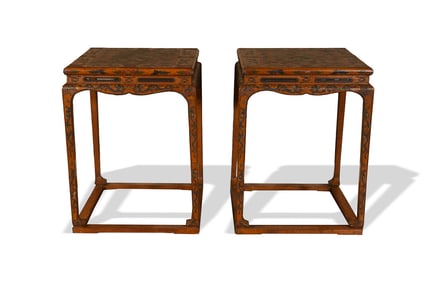 A pair of Chinese lacquered side tables, Ming dynasty