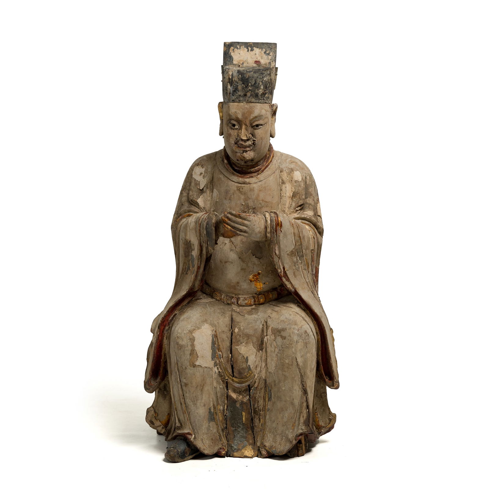 A Chinese carved wood figure of Wenchang, Ming dynasty (1 of 8)
