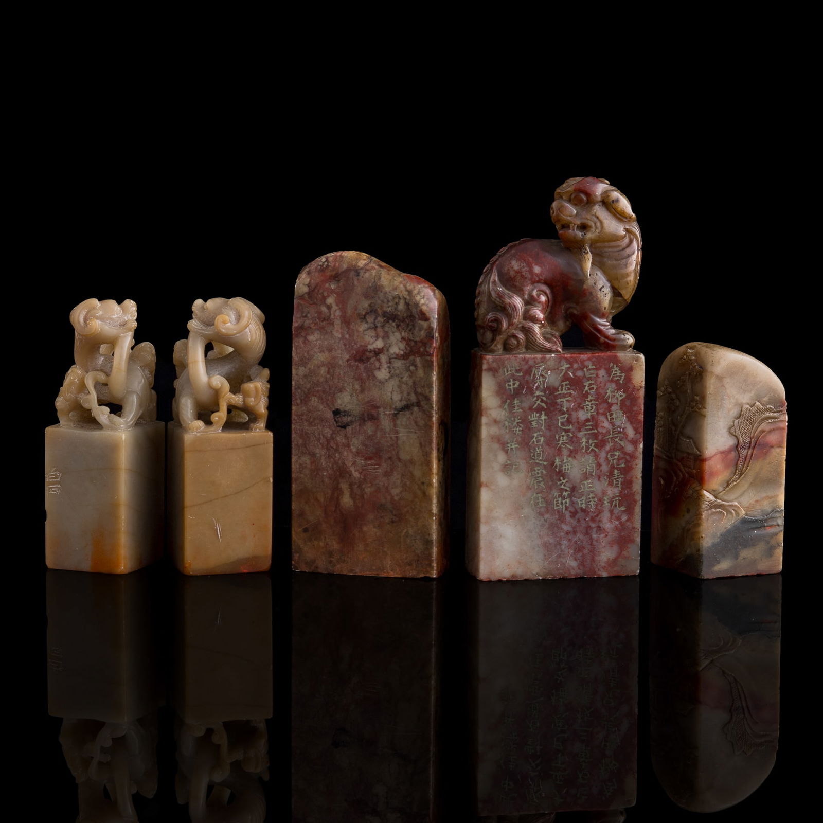 Five Chinese Shoushan stone seals, Qing dynasty/Republic period (1 of 11)