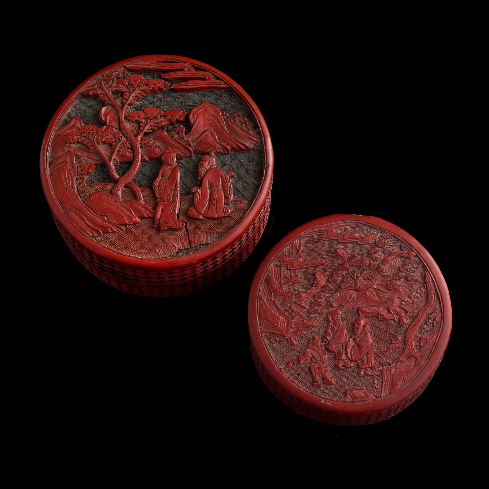 Two Chinese cinnabar incense boxes, 19th century (1 of 6)