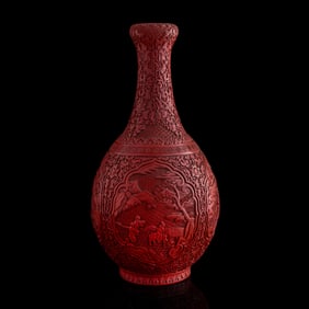 A Chinese cinnabar 'landscape' and 'figures' dan vase, 19th century