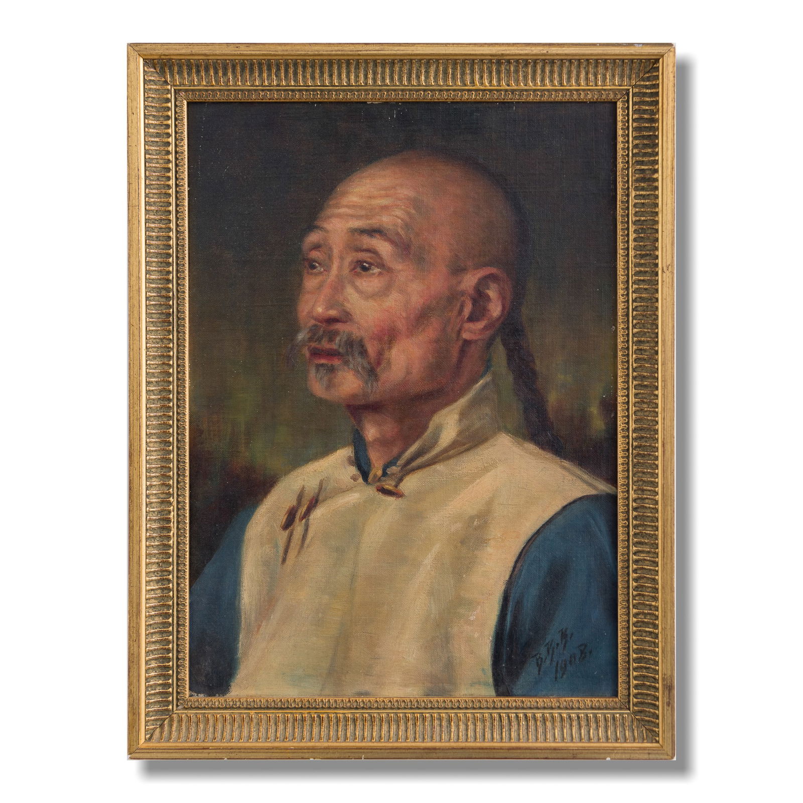 An oil portrait of a Qing dynasty Chinese figure, dated 1908 (1 of 3)