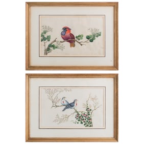 Two Chinese export rice paper paintings, late Qing dynasty