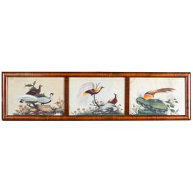 A set of three Chinese export rice paper paintings, 19th century