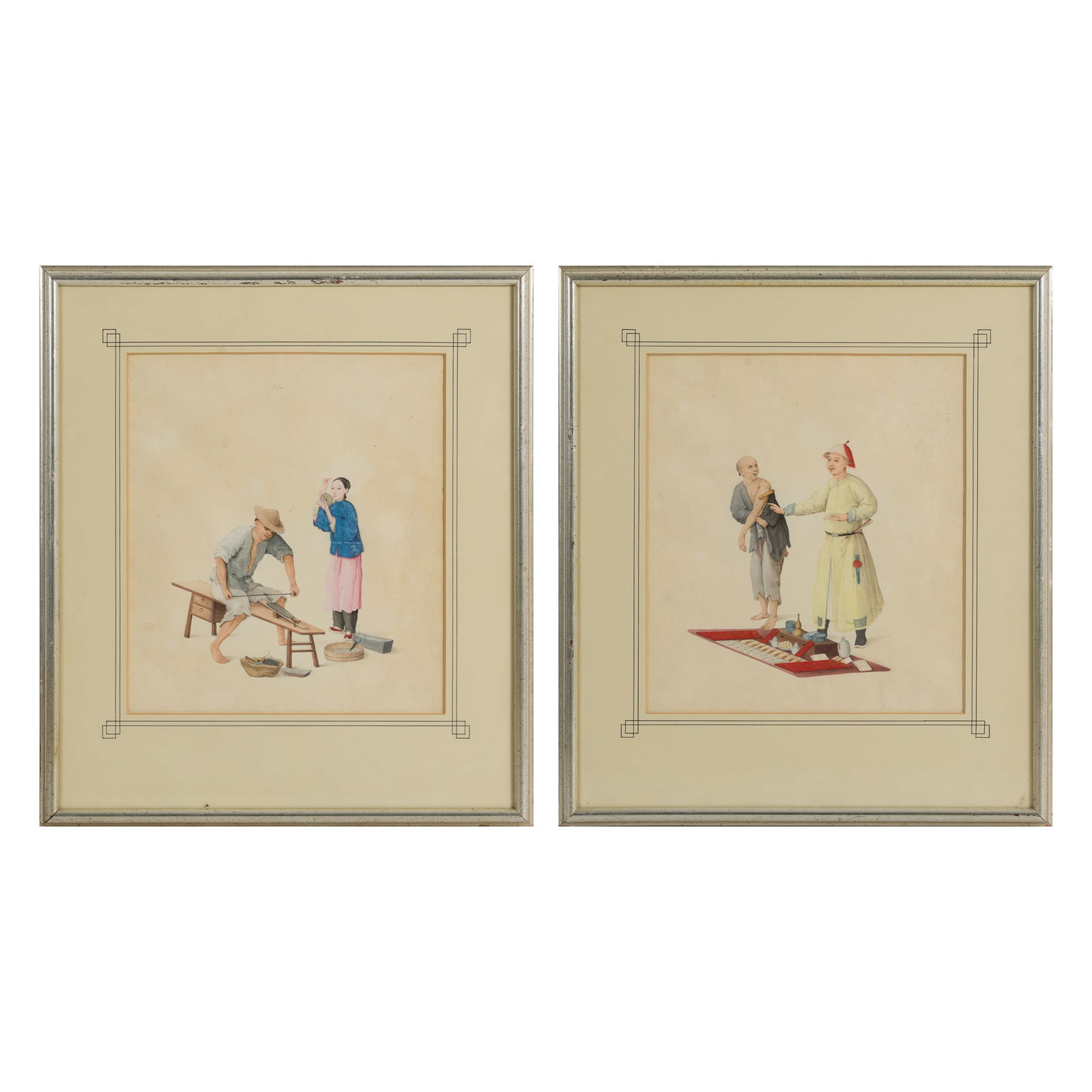 Two Chinese export 'figure' paintings, 19th century (1 of 7)