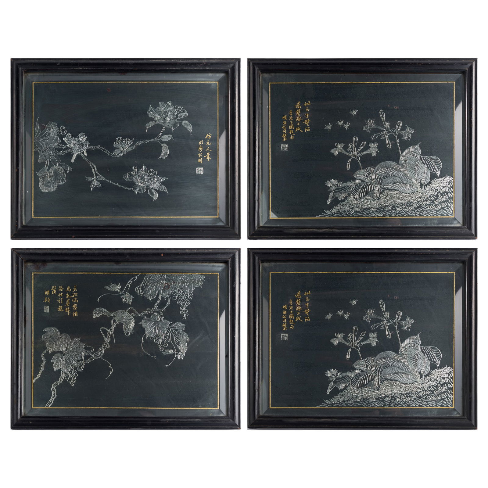 A set of four Chinese mirrored panels, Republic period (1 of 20)