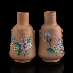 A pair of Chinese enameled zisha 'floral' vases, 19th century