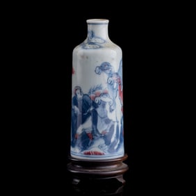 A Chinese blue and copper-red-underglazed snuff bottle, 19th century