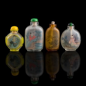 Four Chinese inside-painted glass snuff bottles